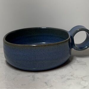 Blue Ceramic Soup Bowl or Nut/Candy Dish with Handle